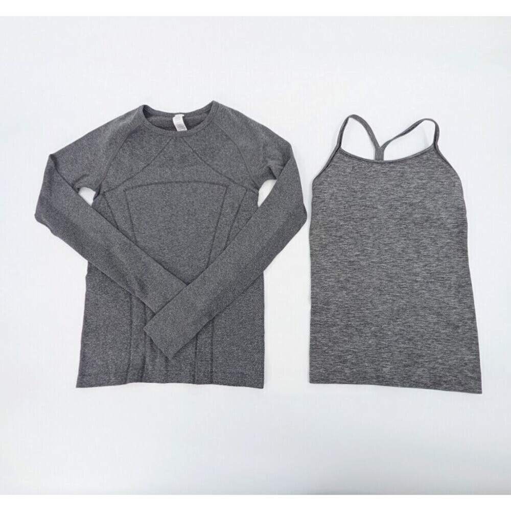 2 Lululemon IVIVVA Athletic Top Girls 10-12 Tech Thermal Gray Tank Built in Bra